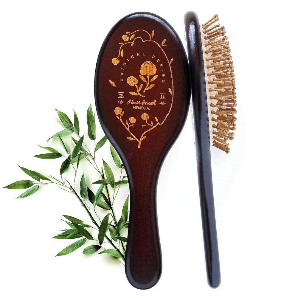 Brown - Wooden Paddle Brush for Hair Growth, Scalp Massag - Bamboo Hairbrush for